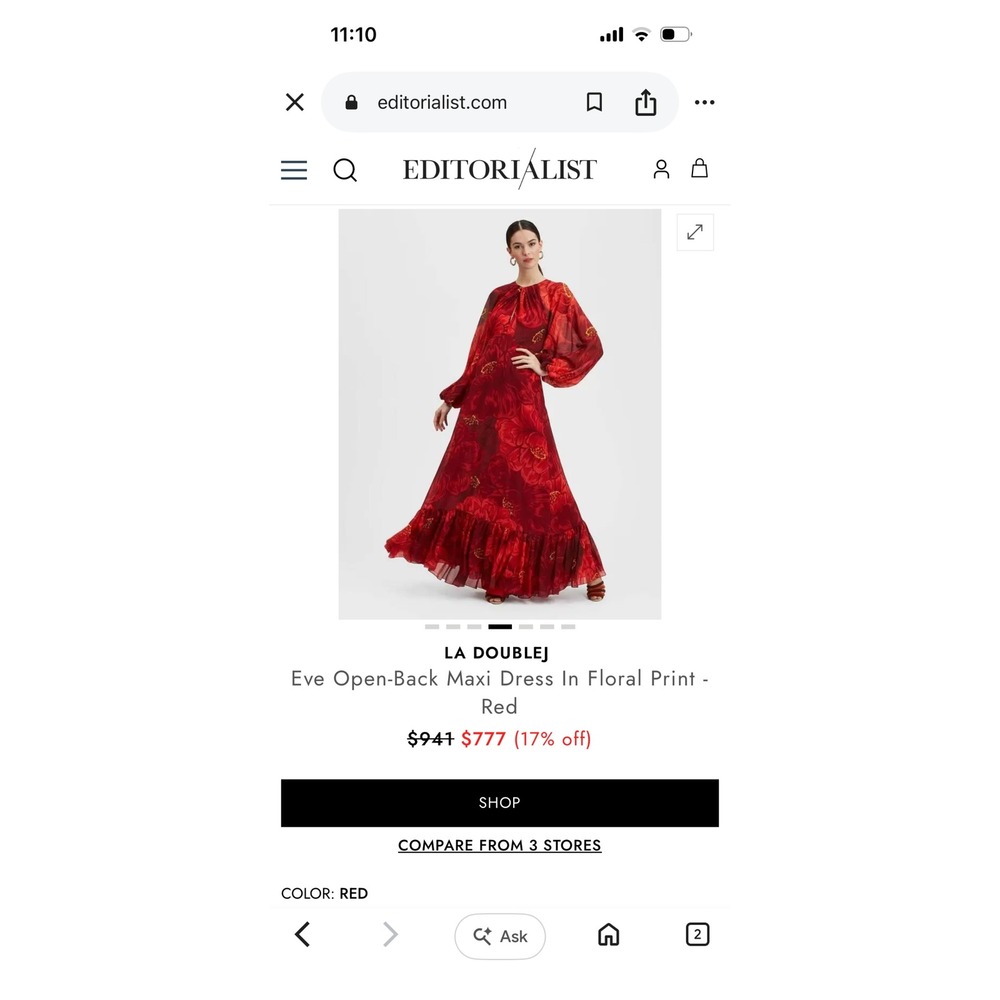 La DoubleJ Eve Open-Back Maxi Dress Red Floral Print Silk Chiffon Made in Italy - Picture 4 of 14